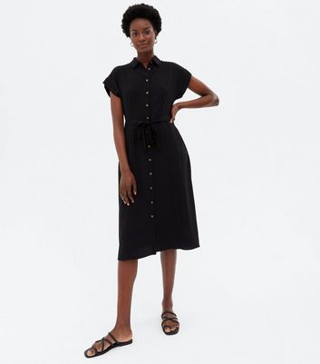 Black Tie Waist Midi Shirt Dress | New Look